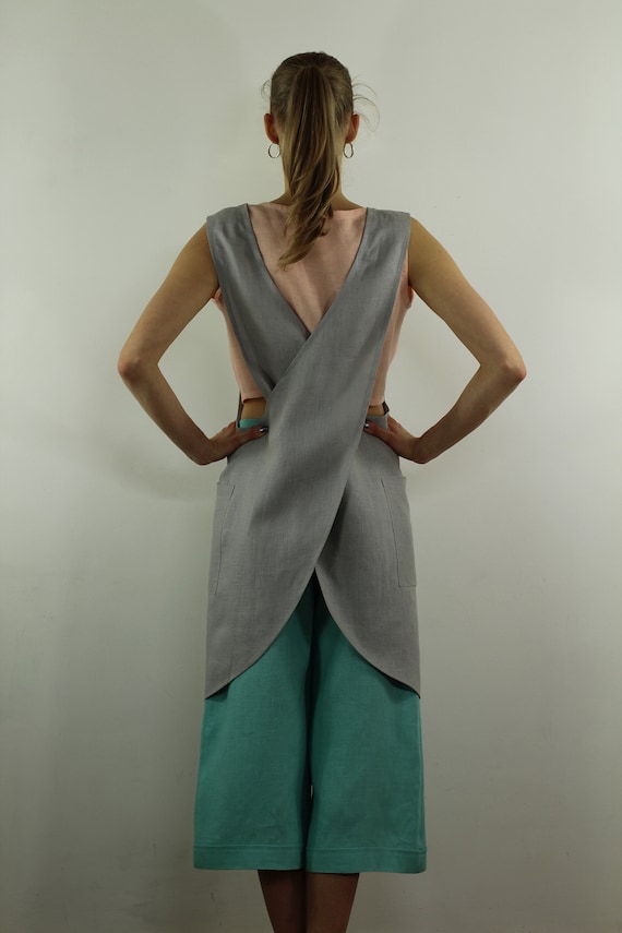Japanische Schürze/ Leinenschürze/ Kreuz Rückenschürze/ Moderne Schürze/ Schürzen für Frauen