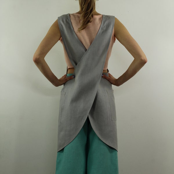 Japanese Apron/ Linen apron/ Cross back Apron/ Modern Apron/ Aprons for women