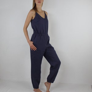 Linen jumpsuit for women/ Linen casual jumpsuit/ Linen summer jumpsuit/ Cropped leg jumpsuit