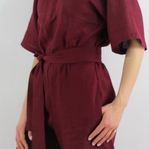 Made to measure linen jumpsuit/ Burgundy color casual jumpsuit for women/ Loose fit/ durable/ linen jumpsuit image 4