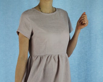 Made to order Linen dress/ Linen women dress / Linen summer dress/ dusty rose dress/ short sleeves