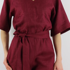 Made to measure linen jumpsuit/ Burgundy color casual jumpsuit for women/ Loose fit/ durable/ linen jumpsuit image 3