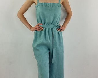 Made to measure summer linen jumpsuit/ Linen jumpsuits/ Jumpsuit for women/ Linen romper/ Cropped pants overall