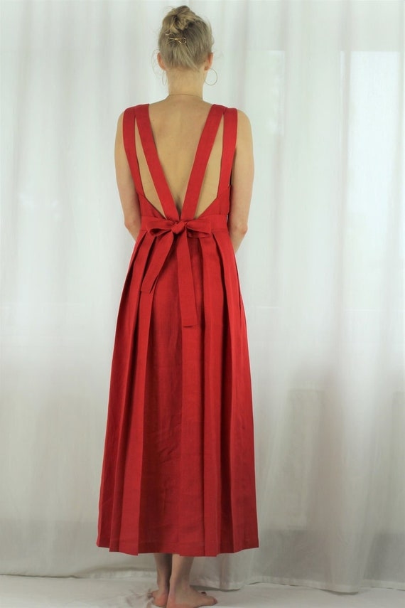 red linen dress uk Red Linen Tie Front Strappy Dress | WHISTLES