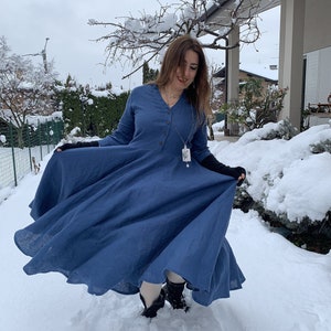 Hecho a la orden vestido de lino de las mujeres / Vestido maxi de lino / Vestido de verano de lino / Vestido elegante / Falda de círculo completo / Vestido de lino puro / Vestido de noche
