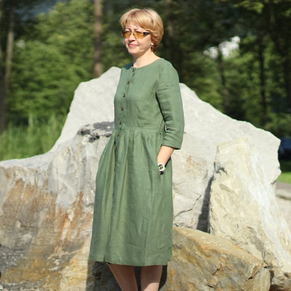 Made to Order Pure Linen Dress for Women With 3/4 Sleeves/ Casual Dress/ Linen Summer Dress/ Button Down Dress/ Linen Folk Dress - Etsy Made to Order Pure Linen Dress for Women With 3/4 Sleeves/ Casual Dress/ Linen Summer Dress/ Button Down Dress/ Linen Folk Dress - Etsy