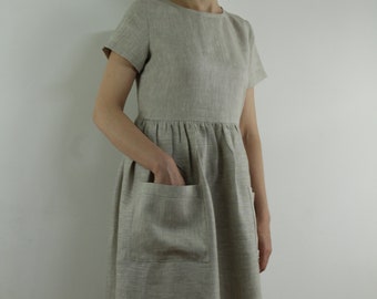 Made to order Linen dress/ Linen women dress / Linen summer dress/ buttons on the back/ short sleeves