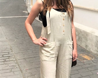 Made to measure summer linen jumpsuit/ Linen jumpsuits/ Jumpsuit for women/ Linen romper/ Cropped pants overall