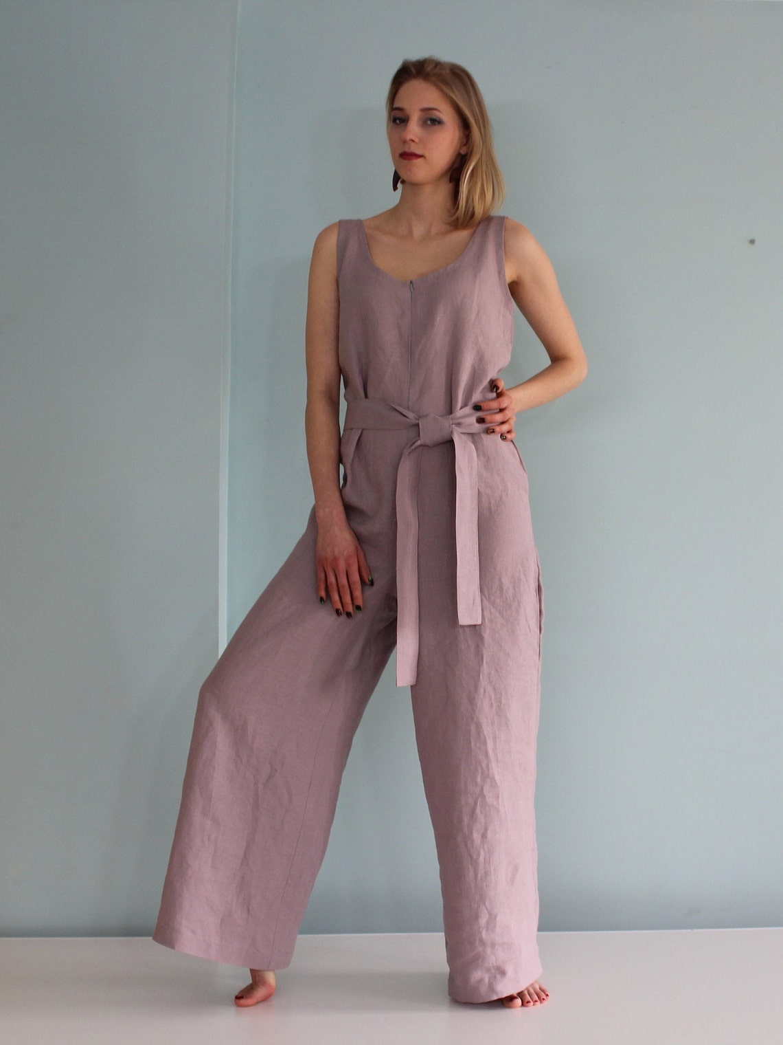 Leinen Jumpsuit / Dusty Rose Farbe / lässiger Overall für Etsy.de