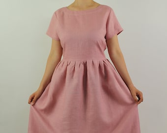 Made to order linen dress/ V-neck at the back/ Linen women dress/ linen casual dress/ linen summer dress/ ivory dress