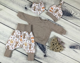 Baby set "Bärenstark Upgrade", size 56-92, bloomers, sweater, hat, scarf