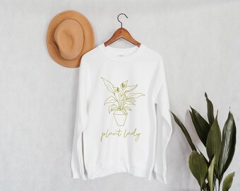 Plant Lady Crewneck Sweatshirt | Amoureux des plantes | Plant Mom | Chemise de plante d’intérieur | Chemise de jardin | Cadeau pour jardinier | Crazy Plant Lady | Fleurs