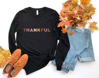 Dankbar Langarm Shirt | Thanksgiving Shirt | Damen dankbar Shirt | Dankbar T-Shirt | Herbst Shirt | Süße Thanksgiving | Herbst Geschenk