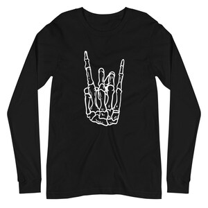 Skull Rock On Long Sleeve Shirt | Skull Shirt | Halloween Shirt | Skeleton Long Sleeve Shirt | Spooky Men&#39;s Shirt | Women&#39;s Halloween Shirt