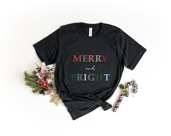 Merry and Bright Short Sleeve Shirt | Merry Christmas | Women's Christmas Shirt | Cute Holiday Tee | Merry Shirt | Christmas Pajama | Gift