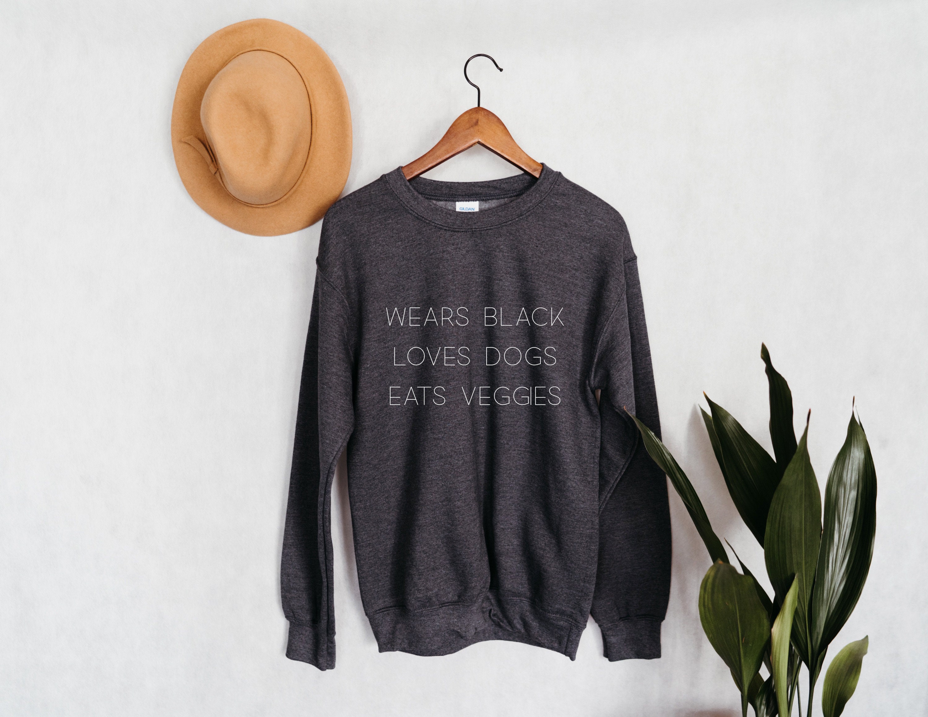 Wears Black Loves Dogs Eats Veggies Crewneck Sweatshirt Dog Mom