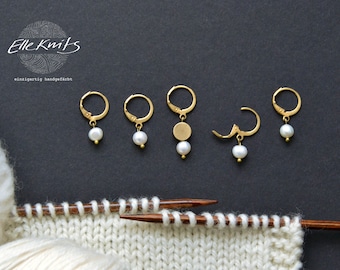 Stitch marker rings set with freshwater pearls, to open