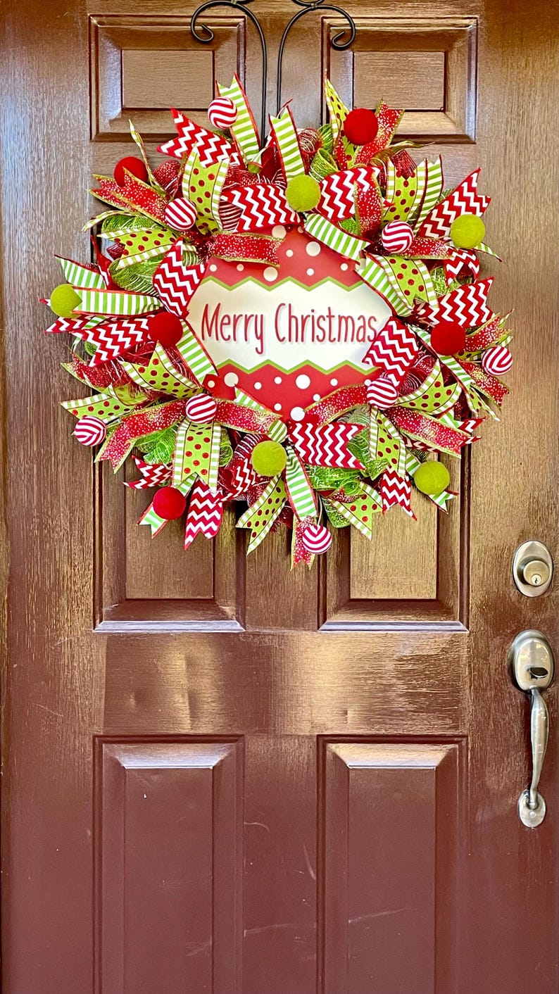 Large Christmas Wreath for Front Door, Merry Christmas Deco Mesh Wreath ...