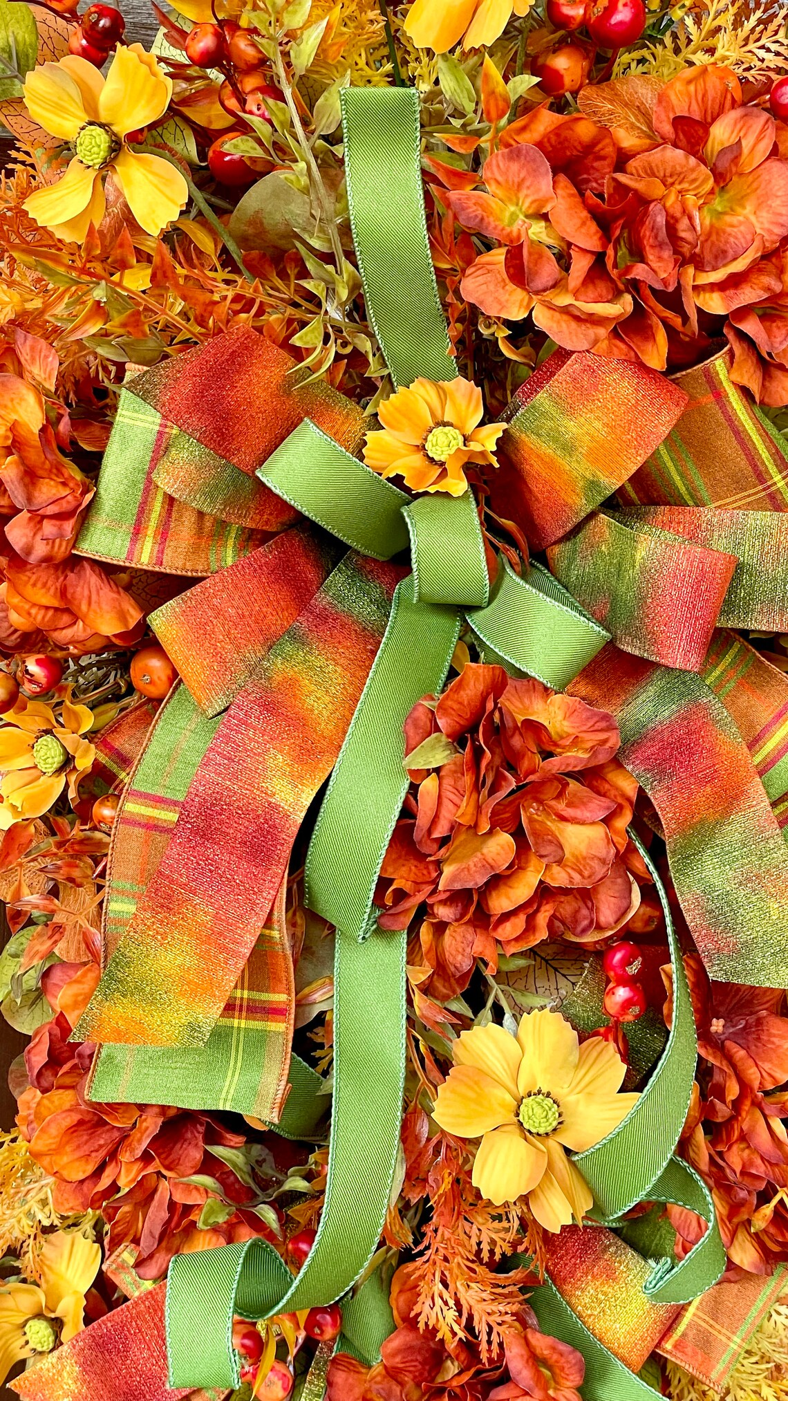 Fall Swag for Front Door With Hydrangeas, Floral Teardrop Swag in ...