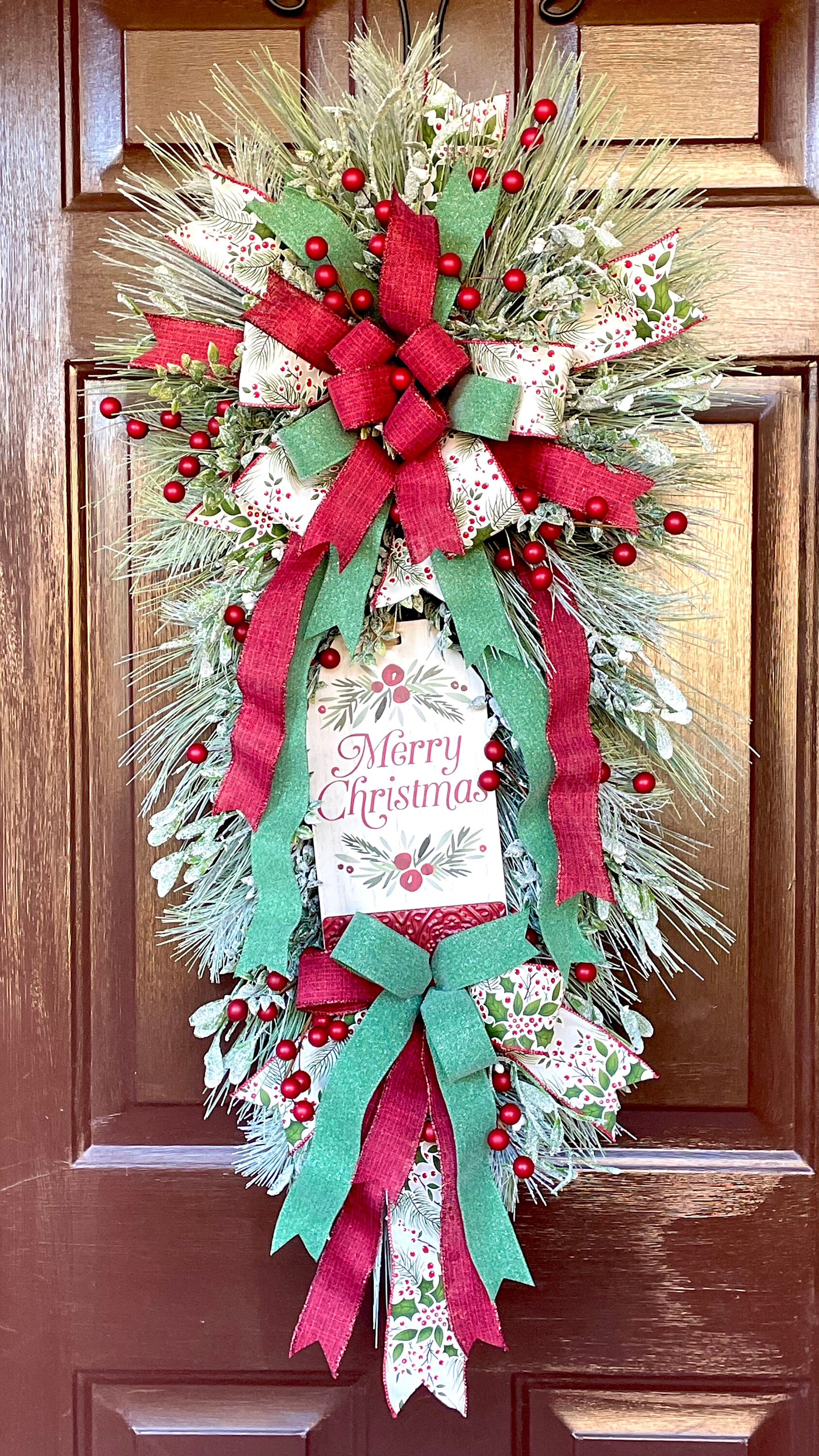 Christmas Swag for Front Door Merry Christmas Teardrop Swag Vertical Holiday Door Wreath Outdoor Christmas Decor Etsy