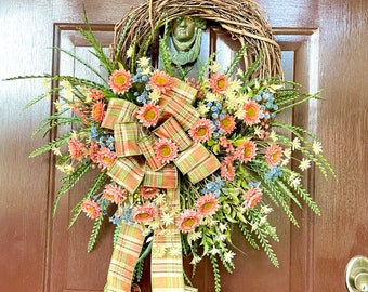 Fall Wreath for Front Door in Nontraditional Colors, Modern Floral Autumn Wreath, Fall Outdoor Decor for Front Porch