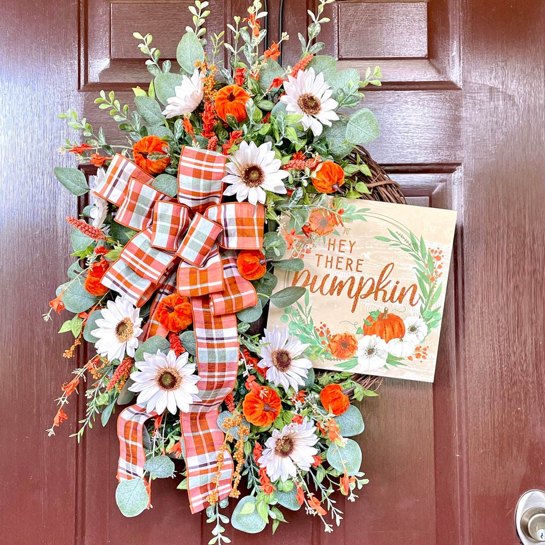 Fall Wreath for Front Door With Sunflowers and Pumpkins, Autumn Floral ...