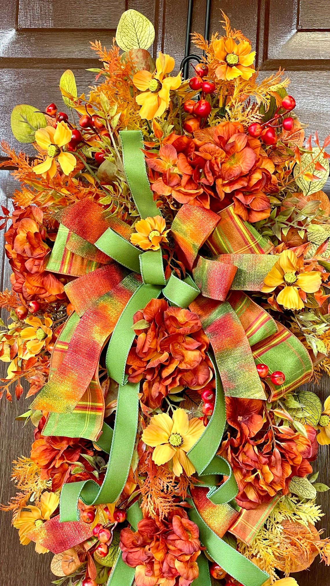 Fall Swag for Front Door With Hydrangeas, Floral Teardrop Swag in ...