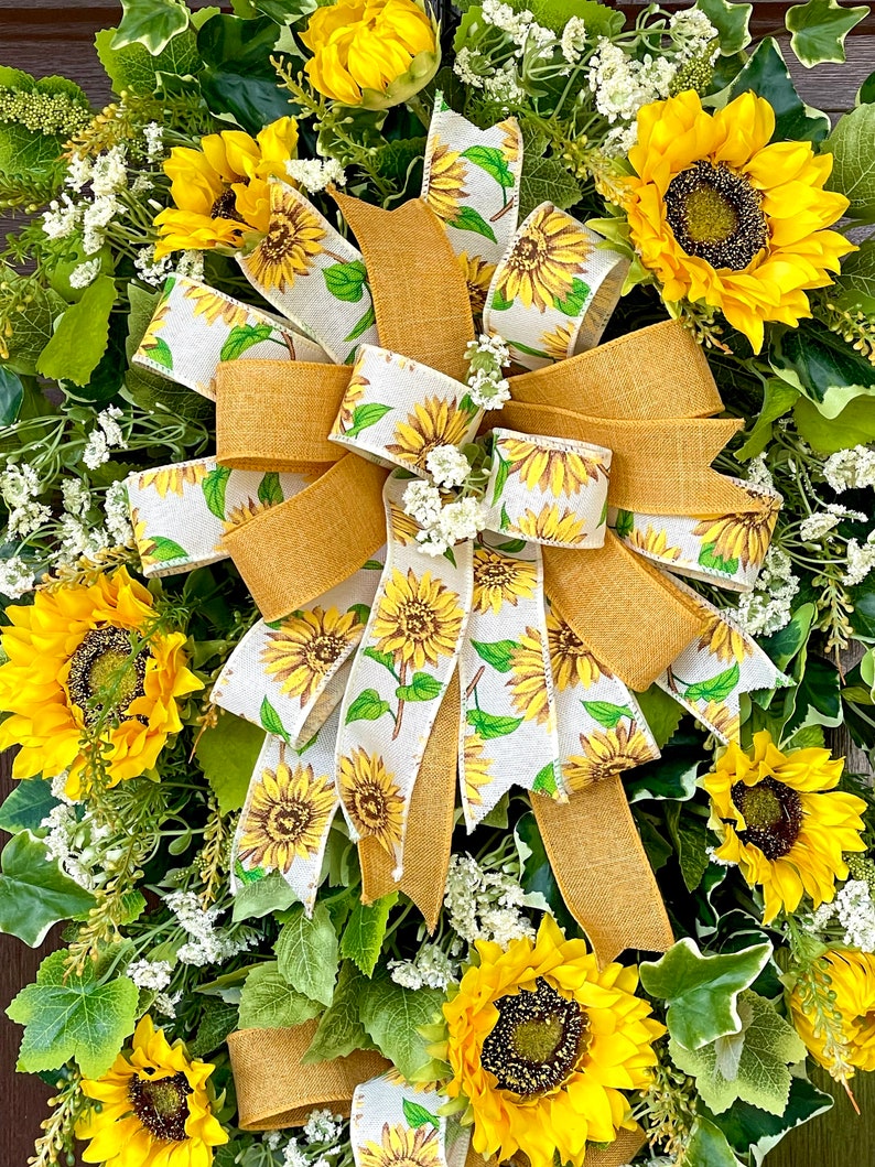 Sunflower Teardrop Swag Wreath for Front Door, Summer Door Hanger With ...