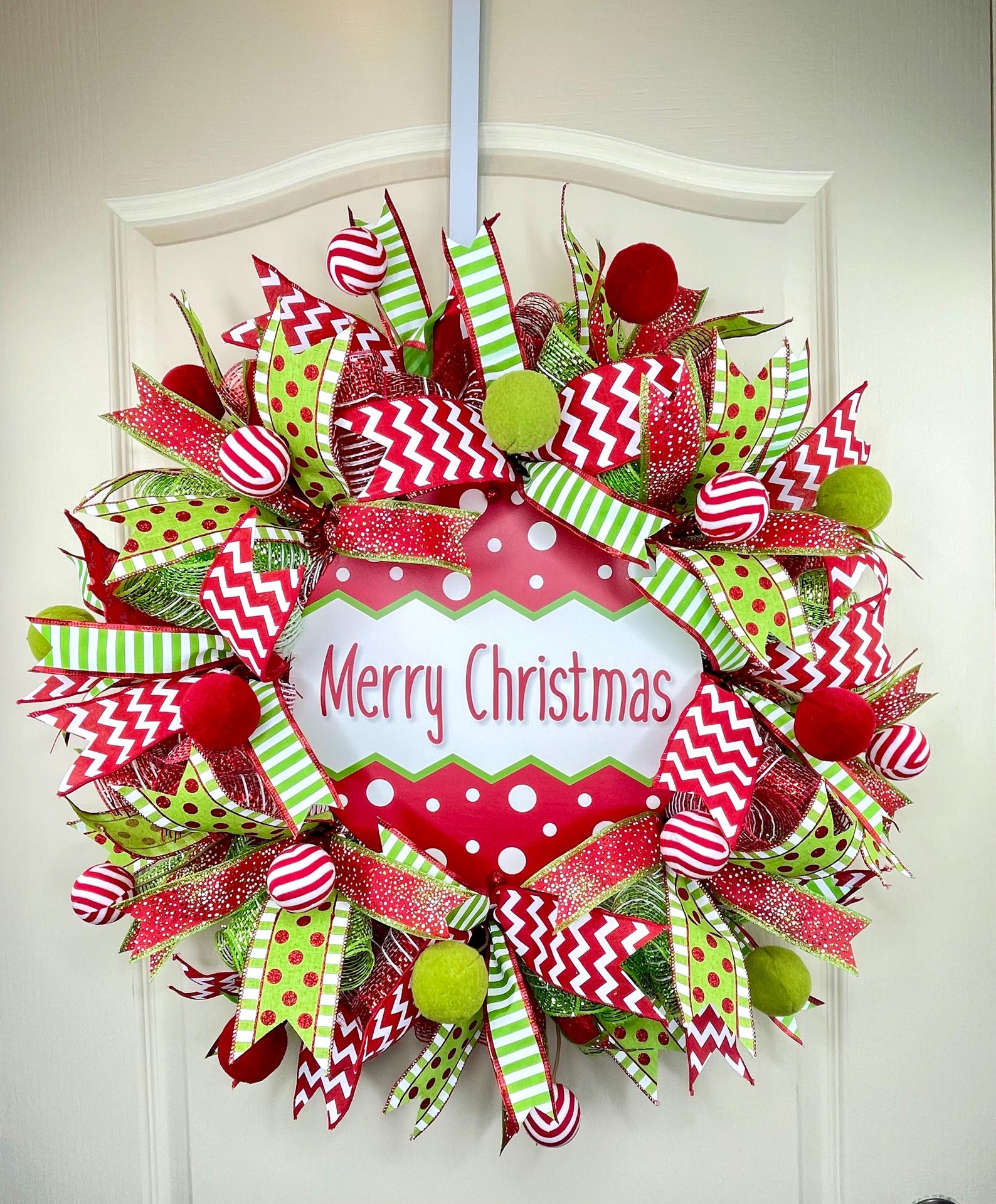 Large Christmas Wreath for Front Door, Merry Christmas Deco Mesh Wreath ...