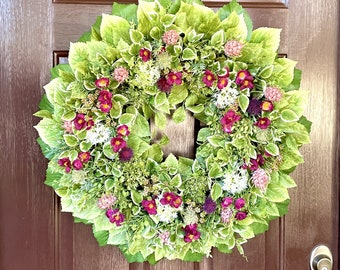 Spring and Summer Wreath for Front Door, All Around Floral Grapevine Wreath, Natural Wildflower Home Decor