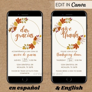 Convite para Jantar de Ação de Graças, Convite espanhol para o Dia de Ação de Graças, Convite cena de Ação de Graças