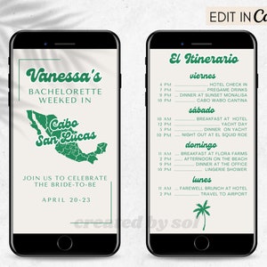 Bachelorette Party Invitation Template, Birthday Weekend Invitation, Travel Itinerary, Beach Tropical, Editable Canva Template