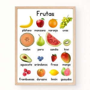 Spanish Educational Fruits Poster, Food Montessori, Bilingual Homeschool, Spanish Montessori, Spanish Fruits, Digital Download, Printable
