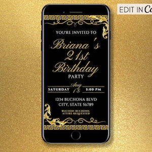 Buchona Birthday, Buchon Party Theme Invite, Belico Belica Party, Elegant Black and Gold, Instant Download, Text Message Digital Invite
