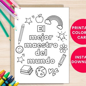 Spanish Printable Teacher Appreciation Gift Coloring Card, Colorable Card, Coloring Activity, Bilingual Teacher, Tarjeta para maestro