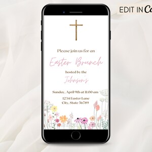 Easter Brunch Invitation Template, Easter Celebration Invite, Egg Hunt, Edit on Canva