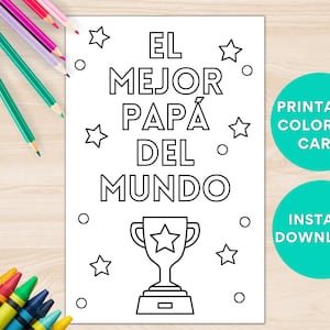 Tarjeta imprimible del día de cumpleaños de los padres ESPAÑOLES, tarjeta de cumpleaños de papá, para niños, página de tarjeta para colorear, tarjeta coloreable, descarga instantánea