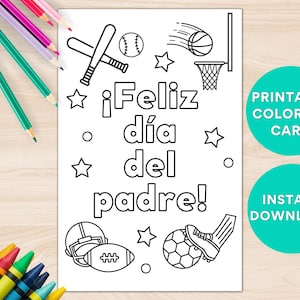Tarjeta IMPRIMIBLE del Día de los Padres Españoles, Feliz dia del padre, Dia de los padres, Para niños, Página de tarjetas para colorear, Tarjeta coloreable, Descarga instantánea