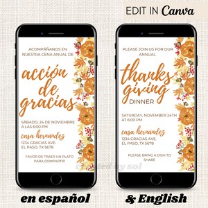 Thanksgiving Dinner Invitation, Spanish Thanksgiving Invite, Invitación cena de Acción de Gracias