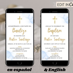 Doopsel uitnodiging sjabloon, blauwe aquarel doopsel uitnodigen sjabloon, Spaanse doopsel uitnodigen, Invitacion de Bautizo, Invitacion de Bautismo
