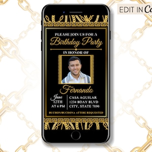 Anniversaire Buchon, Invitation à thème Buchona Party, Belico Belica Party, Gold Chain Invite, Thème Narco, Téléchargement instantané, Texte Invitation numérique