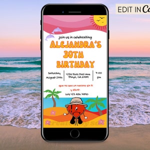 Invito di compleanno Bad Bunny, Un Verano Sin Ti, modello di invito digitale modificabile, invito per telefono cellulare con messaggio di testo, download istantaneo