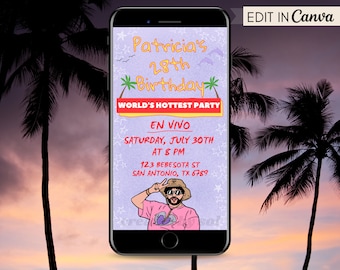 Invito di compleanno Bad Bunny, La festa di compleanno più calda del mondo, Un Verano Sin Ti, Modello di invito digitale modificabile, Download istantaneo