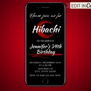 Hibachi Invitation, Dinner Party Invitation Template, Hibachi Night Invite, Instant Download, Text Message Digital Invite, Phone Evite