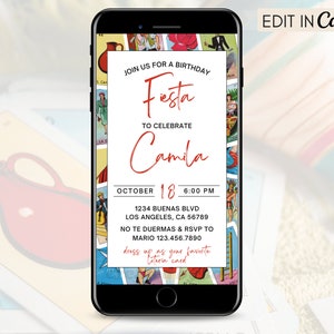 Loteria Theme Party Invitation, Mexican Lotería Fiesta Invite, Invitation Template, Text Message Digital Invite Template, Phone Evite