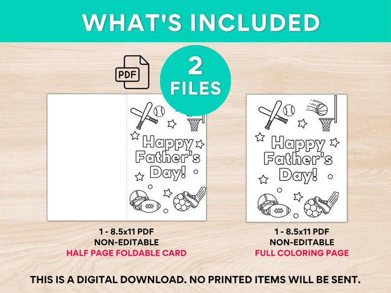 Fathers Day Printable Card, Happy Father's Day for Kids, PDF, Coloring ...