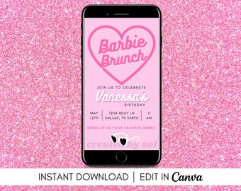 Pink Birthday Brunch Invitation, Pink Brunch Invite, Bachelorette Brunch Invite, Digital Invite, Canva Template, Instant Download
