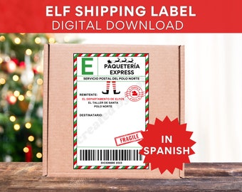 Spanish Printable Christmas Elf Label, Elf Shipping Label, Santa Shipping, Spanish Elf Arrival Package, Elfo Duende Navideño, Sello