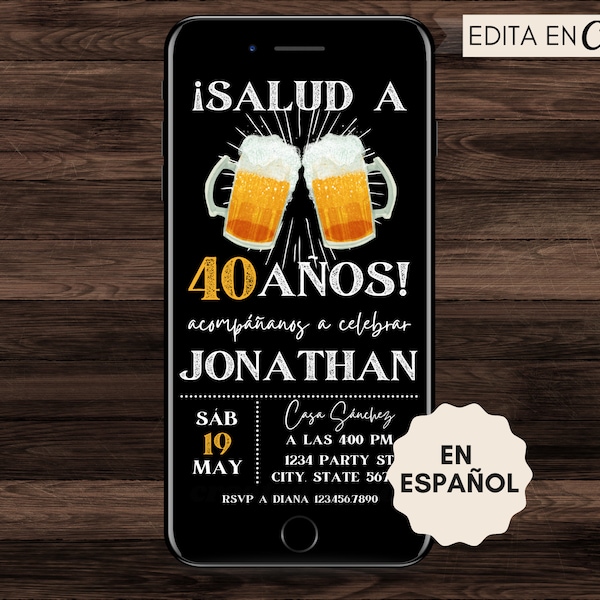 Cerveza Cumpleaños, Invitación de Fiesta de Cumpleaños de Cerveza, Beer Birthday Party Invite, Spanish Invitation