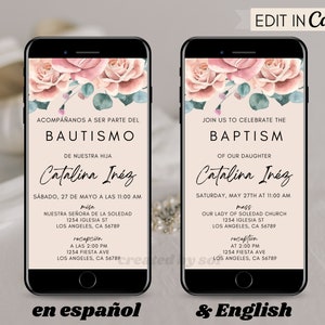 Baptism Invitation Template, Pink Beige Baptism Digital Invite Template, Spanish Baptism Invite, Invitacion de Bautizo Bautismo